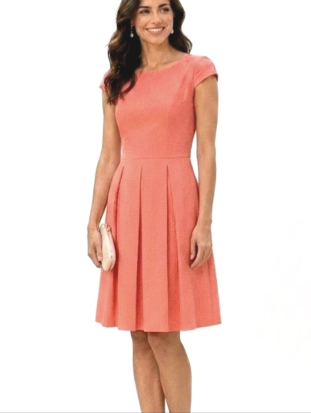 ALEX MARIE Coral Fit & Flare Pockets Stretchy Crepe Women's Midi Dress Size 6